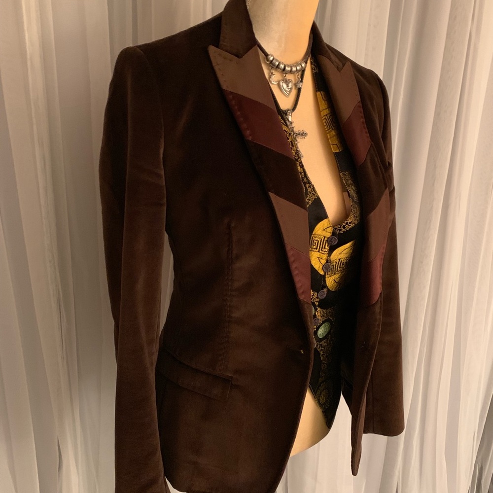 Dolce & Gabbana Brown Velvet Silk Blazer Jacket